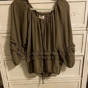 Denim & Supply Ralph Lauren Khaki Ruffle Blouse